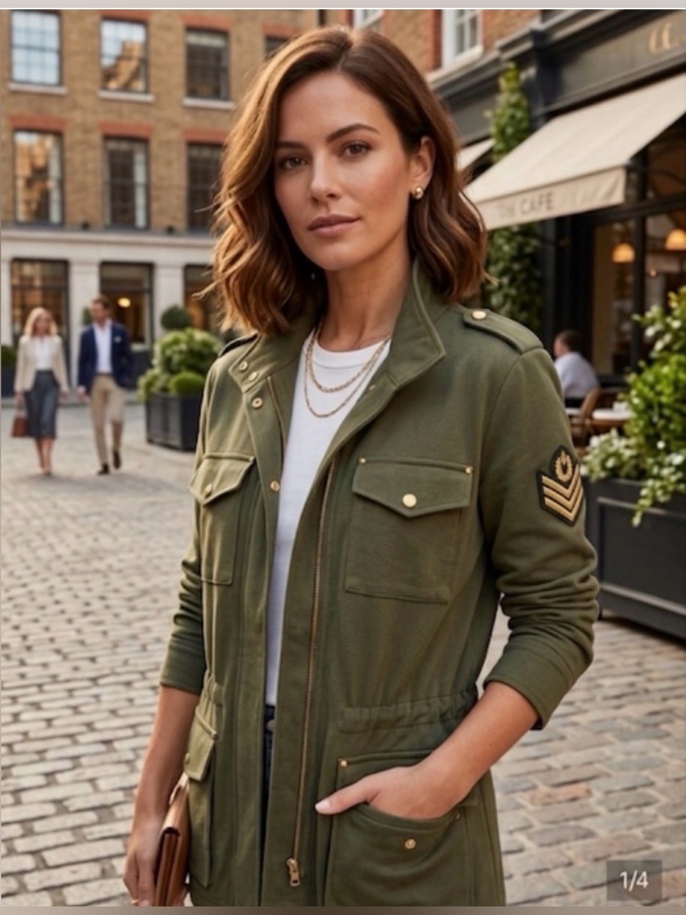 PETITE Lauren Ralph Lauren Rashieka Olive Military Utility Blazer
